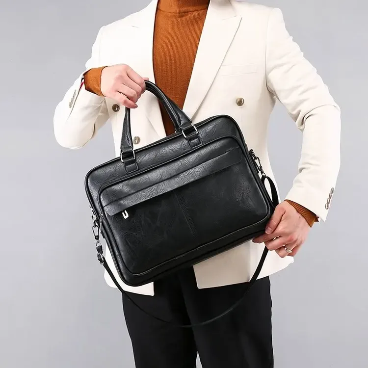sac d'affaires en cuir pu de grande capacité pour hommes, étuis à bombes de luxe, fourre-tout noir, sac à main étanche, sacs à bandoulière initiés