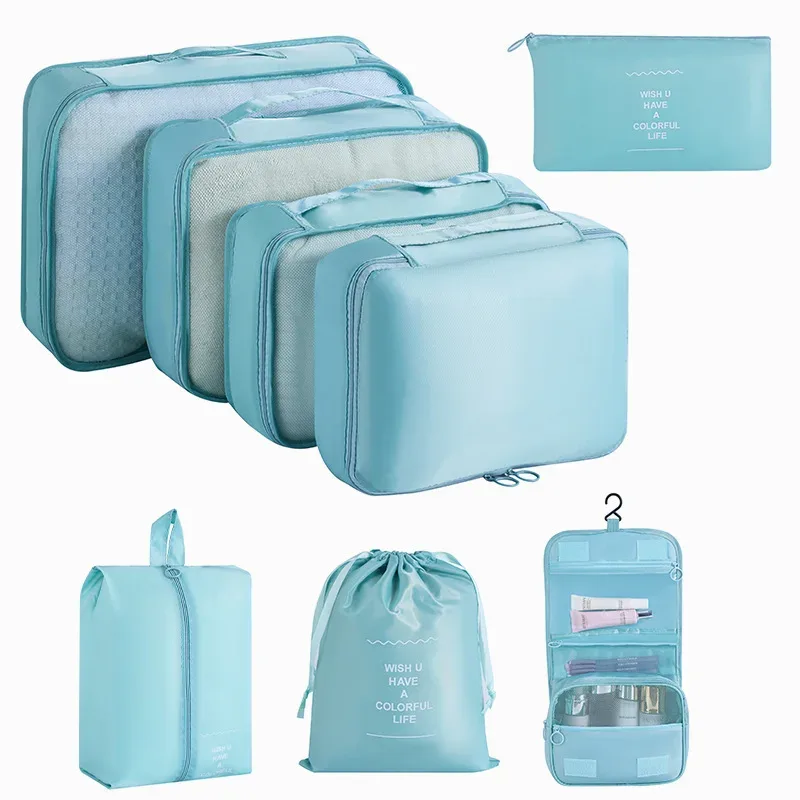 ensemble de rangement de voyage : sacs de rangement pour vêtements, chaussures, articles de toilette et maquillage, grande capacité, valise portable, sac de classification