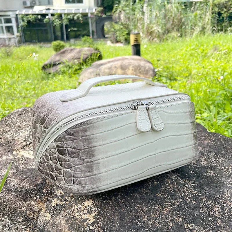 sac de maquillage en cuir véritable à motif crocodile pour femmes, nouveau sac de toilette de luxe en cuir de vache de l'himalaya, sac de rangement cosmétique de voyage