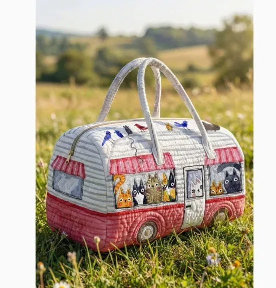 sac de voyage matelassé à bretelles réglables, en forme de voiture de camping, grande capacité, imprimé, pour la gym, le camping, la plage et les activités de plein air