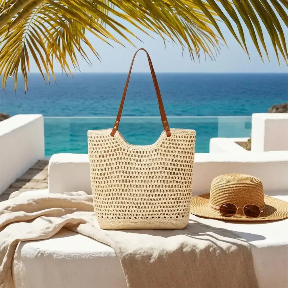 sac à main de couleur unie, sac fourre-tout de grande capacité, sac à main léger en tricot, sac fourre-tout de plage d'été pour femmes, pour les vacances et un usage quotidien