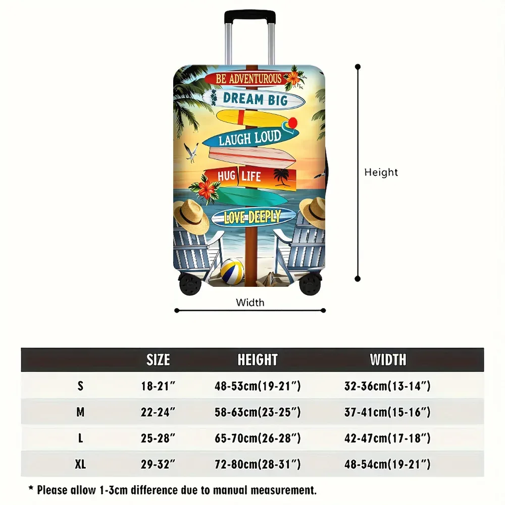 1 housse de bagage imprimée pour voyage à la plage, pour bagages de 18 à 32 pouces ; accessoires de voyage anti-poussière et élastiques pour une protection efficace