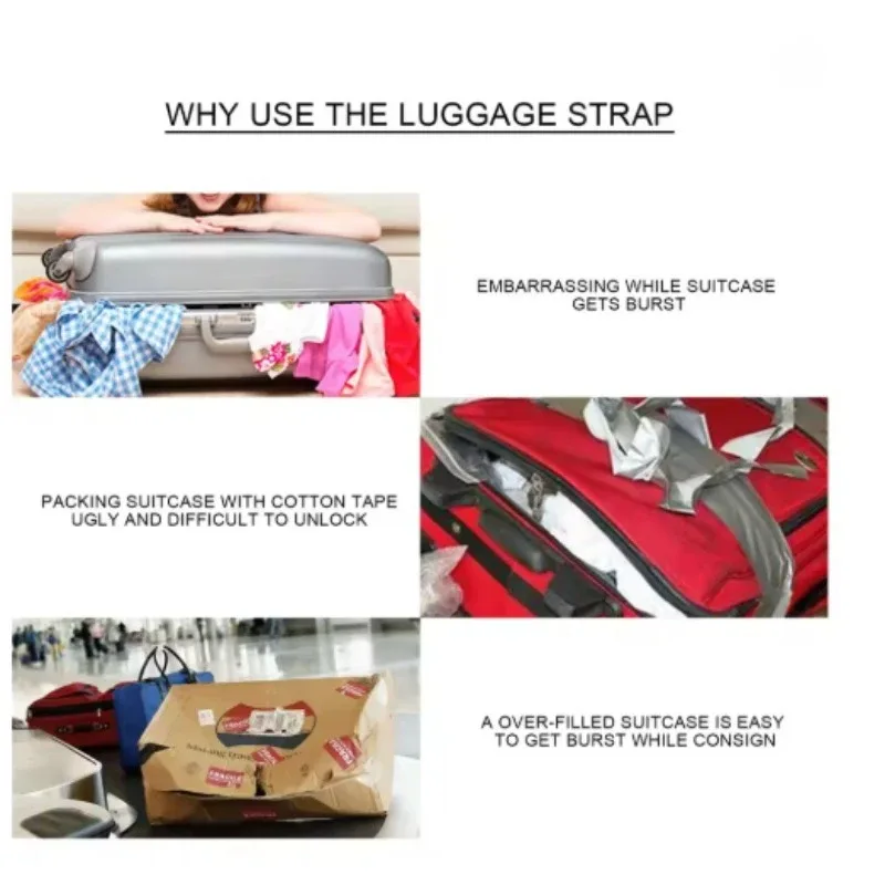 sangles de bagage droites pour valise, ceinture de bagage en polyester avec boucle de déverrouillage réglable, accessoire de voyage