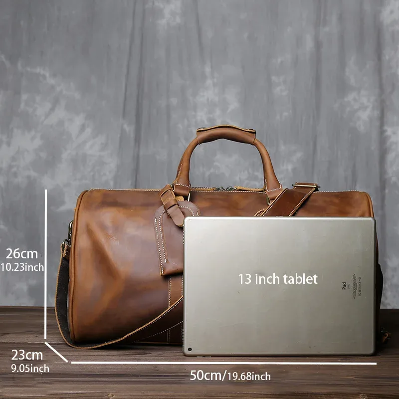 nouveau sac à main rétro pour hommes europe et amérique sac de voyage en cuir de cheval fou couche peau de vache grande capacité sac à bandoulière unique