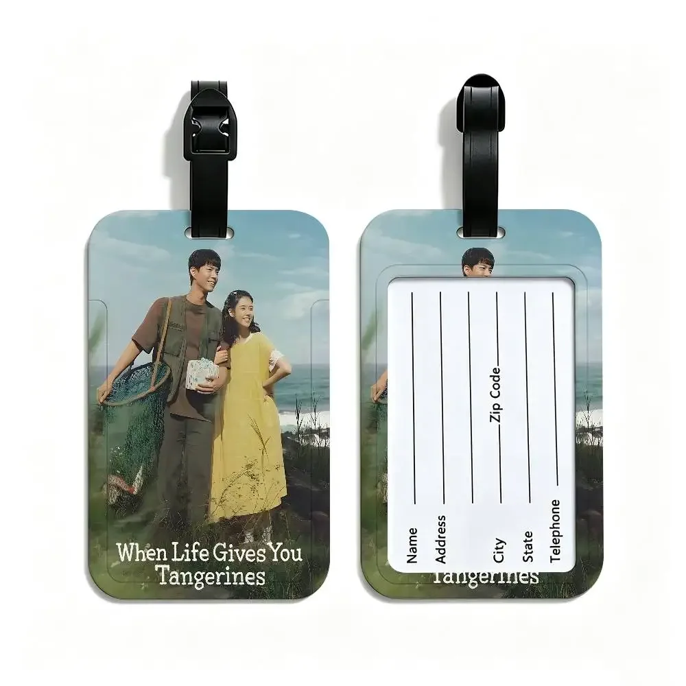étiquette de bagage en pvc "when life gives you tangerines" de korean tv avec carte d'information et étiquette anti-perte pour valise, sac à dos, voyage