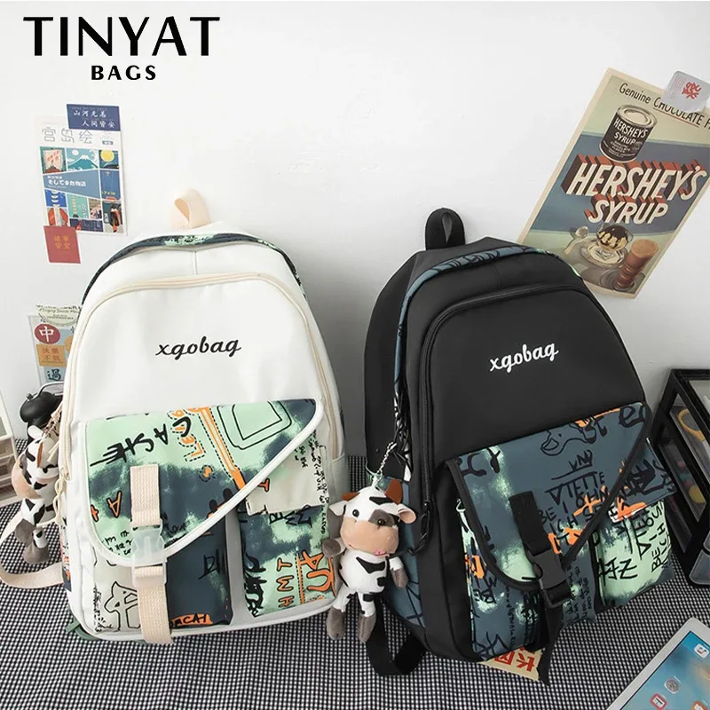 tinyat sac à dos d'école en toile vintage pour filles, sac à livres esthétique avec poches cachées, sac d'université léger pour le sport, la salle de sport