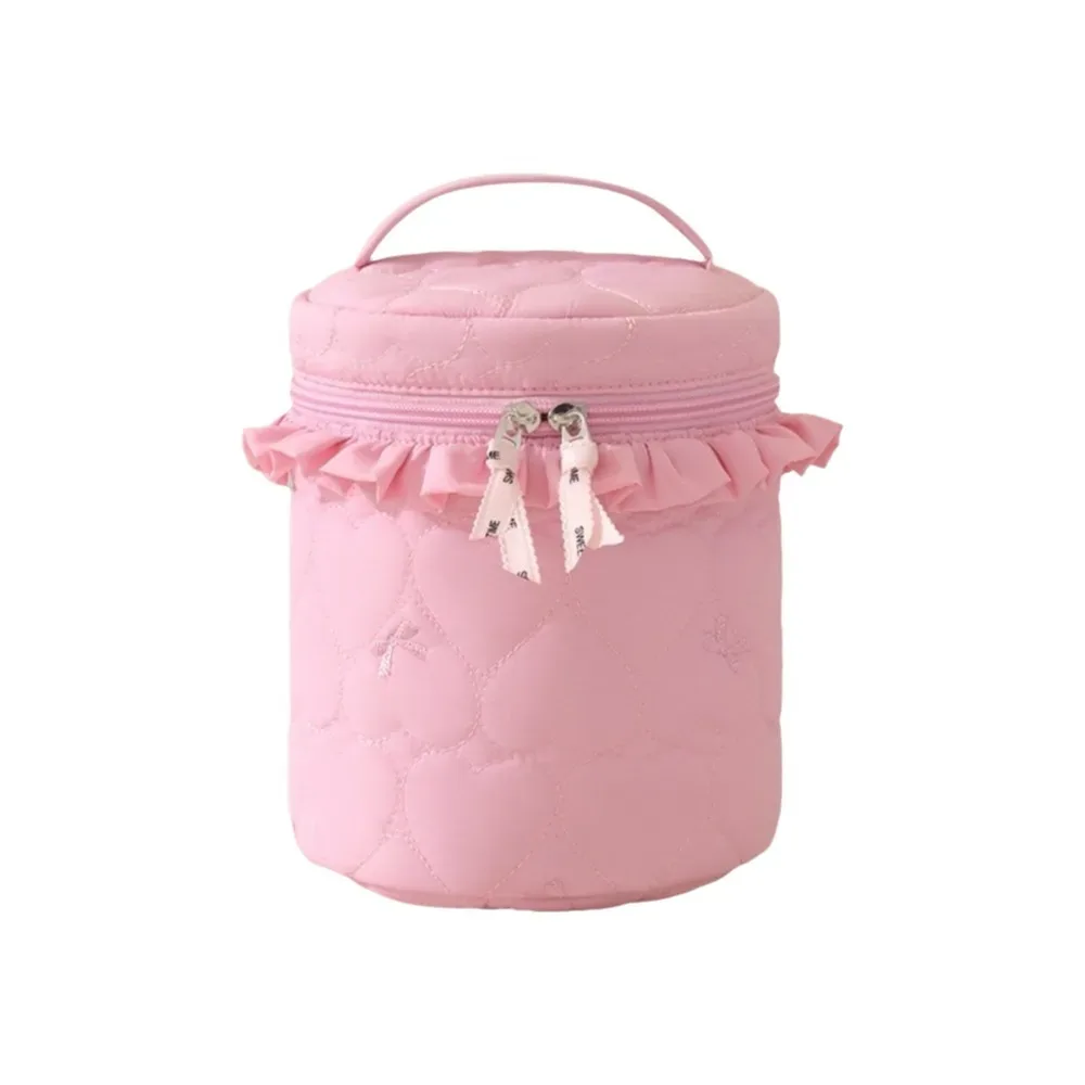 trousse de toilette cylindrique motif cœur multi-poches grande capacité couleurs bonbon pour maman