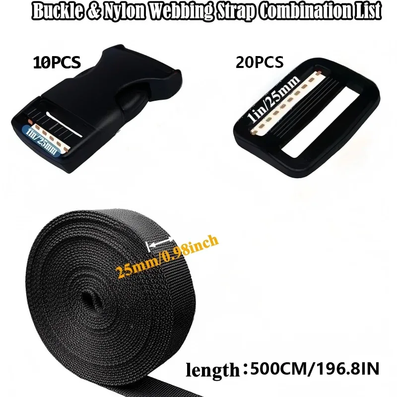kit de réparation de sangles 31 pièces, boucles à dégagement rapide, glissières, sangle en nylon pour bagages, sacs à dos, laisses et colliers pour animaux de compagnie, artisanat de couture diy