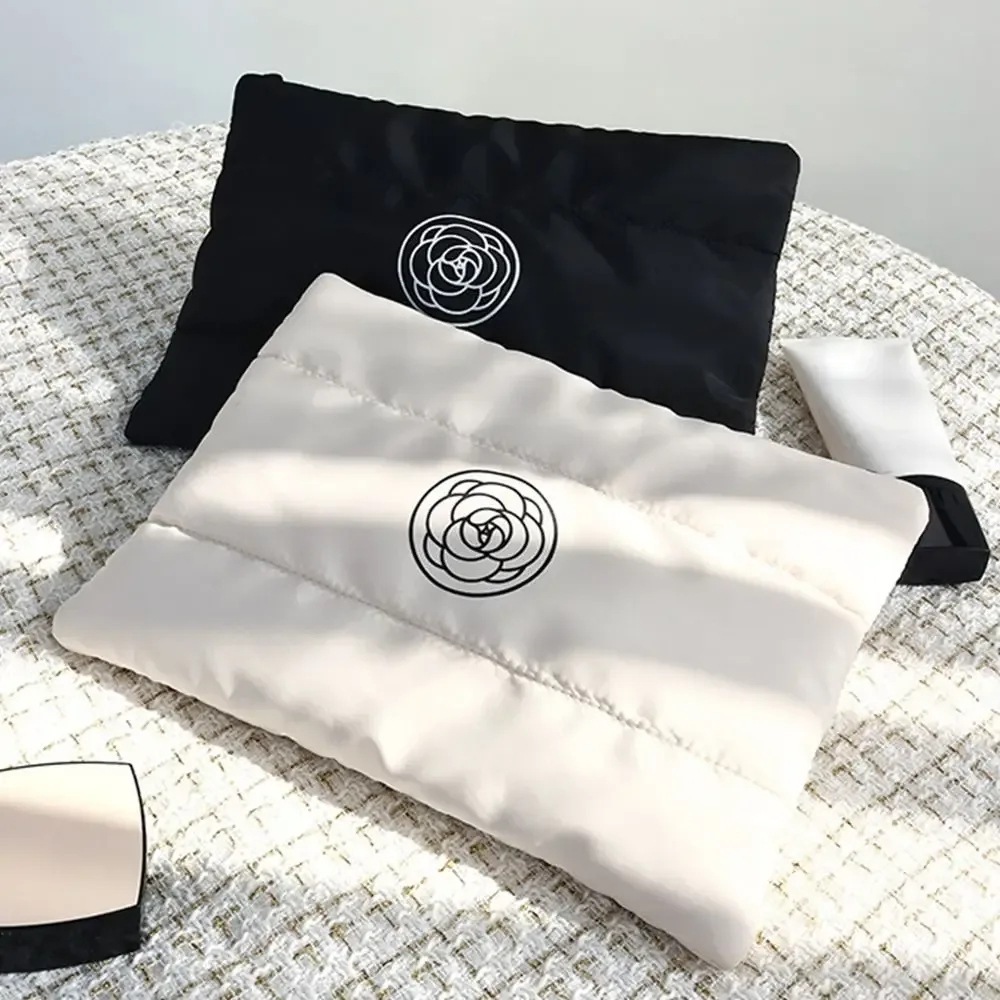 trousse de maquillage portable, nouvelle mode, sac de rangement de cosmétiques à fleurs en coton matelassé, grande capacité, trousse de toilette de voyage de couleur unie
