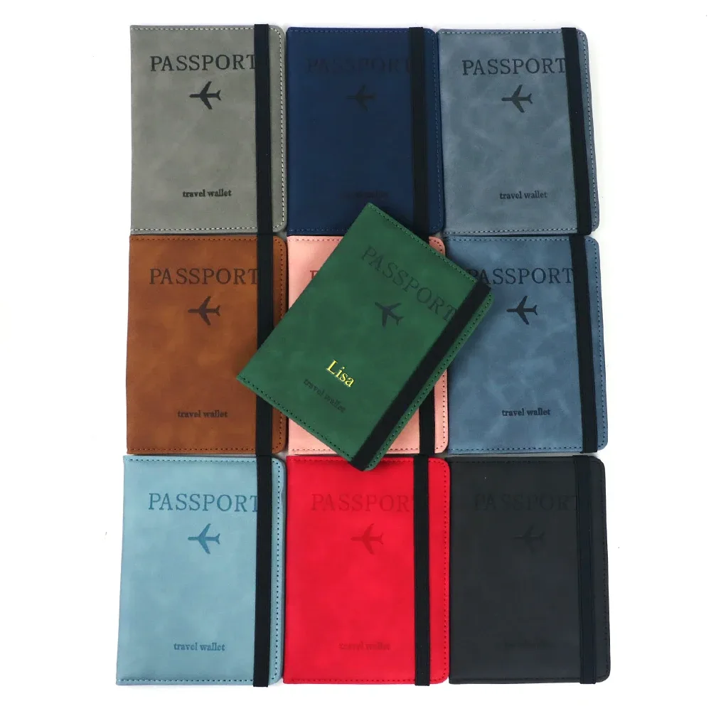 porte-cartes en cuir pu personnalisé avec nom, porte-passeport, housse de passeport rfid, sac de voyage multifonctionnel, porte-documents