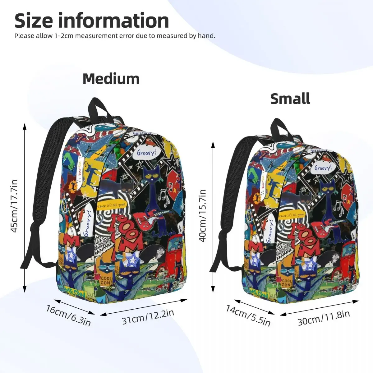 pete the cat comic backpack for men women fashion student business daypack cartoon cute laptop computer canvas bags sports