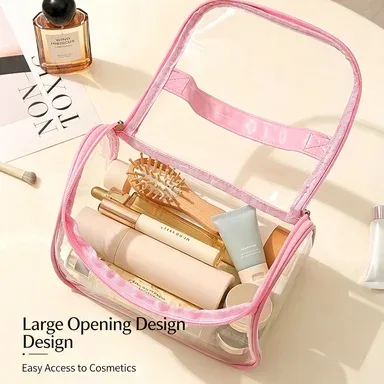 sac cosmétique transparent de grande capacité, extensible en trois dimensions, imperméable, sac de rangement pour cosmétiques en pvc portable pour les voyages