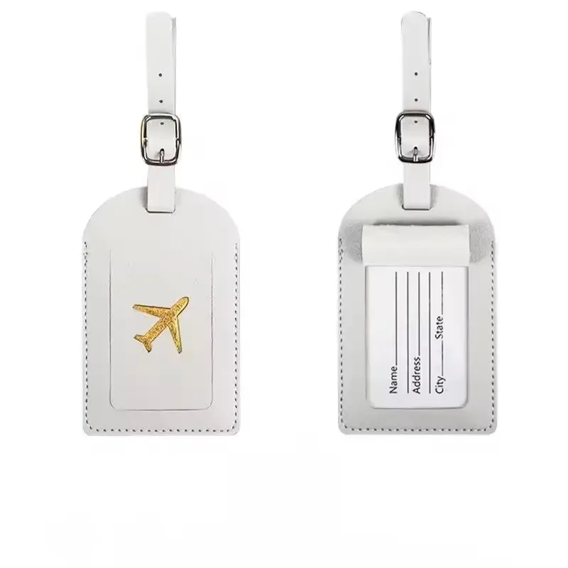 nouveau porte-étiquette en cuir estampé pour bagages d'affaires, étiquette d'adresse pour valise, étiquette d'identification pour cartable, clip pour nom et adresse, accessoires de voyage