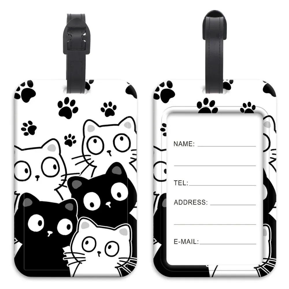 porte-étiquette de bagage anti-perte en plastique, porte-badge artistique pour valise et sac à dos, porte-carte d'identité avec motif chats mignons