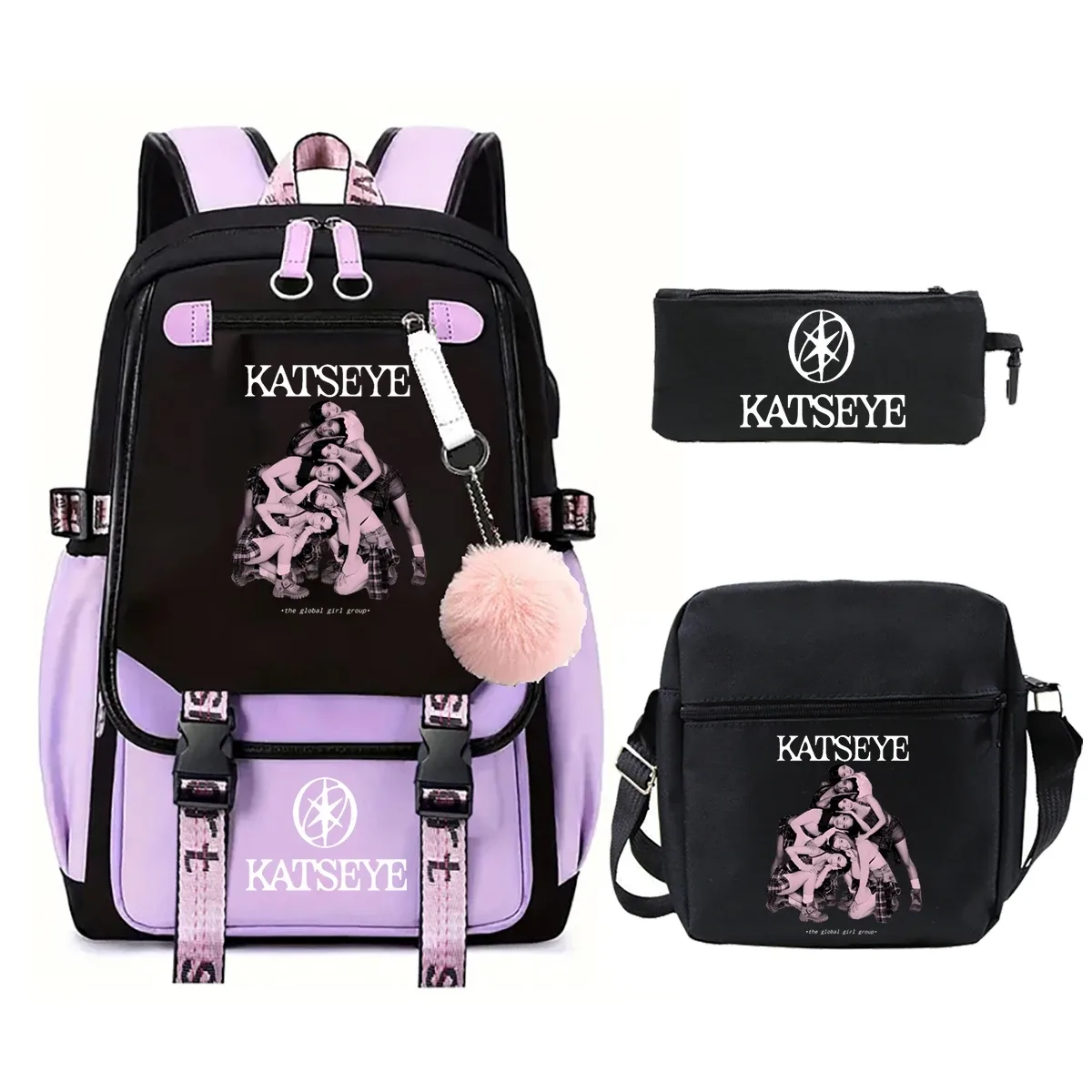 nouveau sac à dos kpop katseye pour filles, ensemble de 3 pièces, sacs d'école pour enfants, sac à déjeuner, trousse à crayons, sac d'école imprimé katseye, sac de voyage