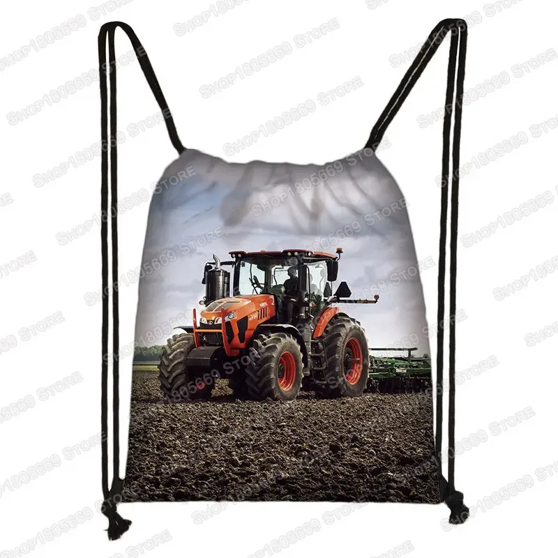 sac à dos à imprimé tracteur pour enfant, sac à dos avec cordon de serrage pour garçon et fille