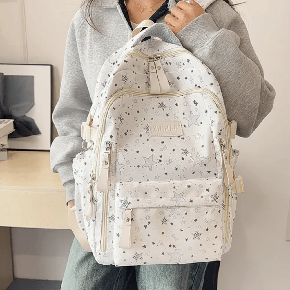 sac à dos imprimé étoile, léger, grande capacité, en nylon, style coréen, style universitaire, sac d'école pour étudiants