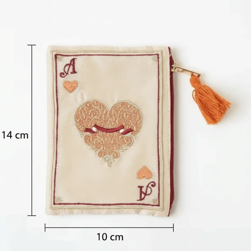 nouvelle trousse à cosmétiques brodée à la main, style ethnique, sac portable pour monnaie et cartes, motif rétro de cartes à jouer, sac de rangement à franges