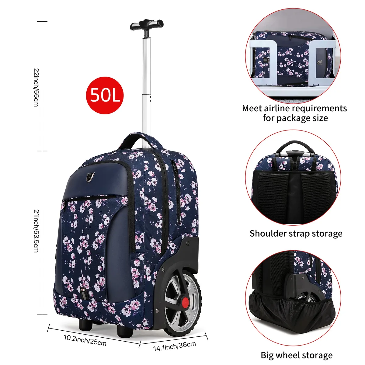sac à dos à bagages roulants de 20 pouces avec roulettes, valises de voyage, sacs à roulettes de grande capacité, sac à dos multifonctionnel pour ordinateur portable