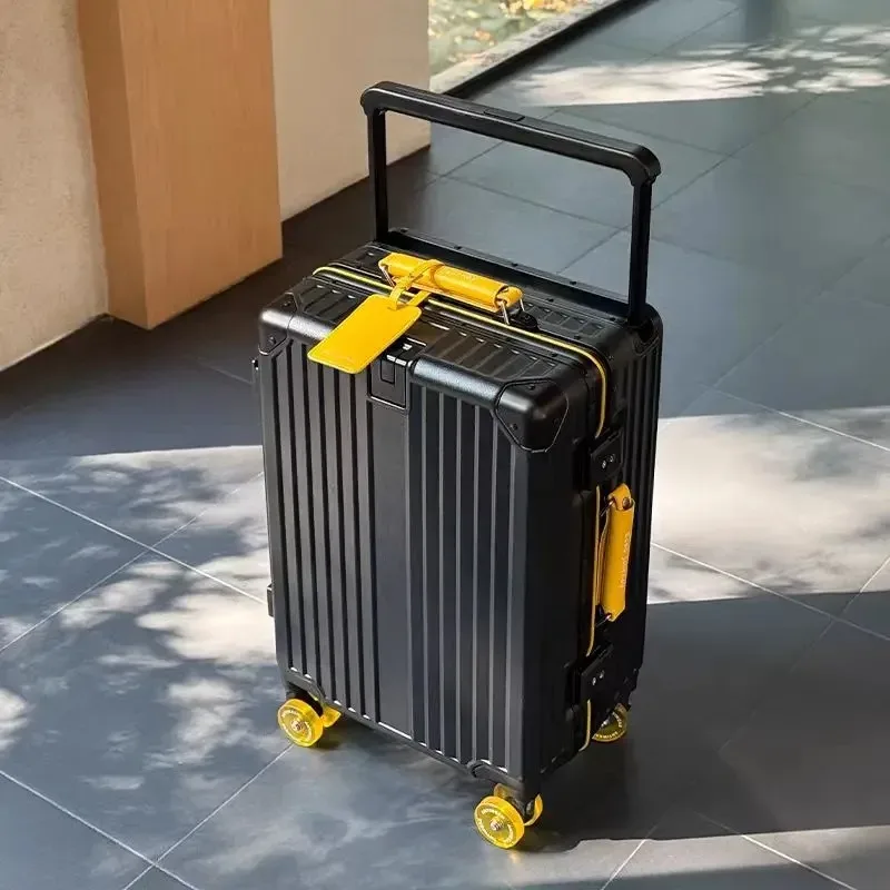bagage roulant à guidon large avec cadre en aluminium, avec roues pivotantes silencieuses colorées et serrure tsa, valise à roulettes de grande capacité