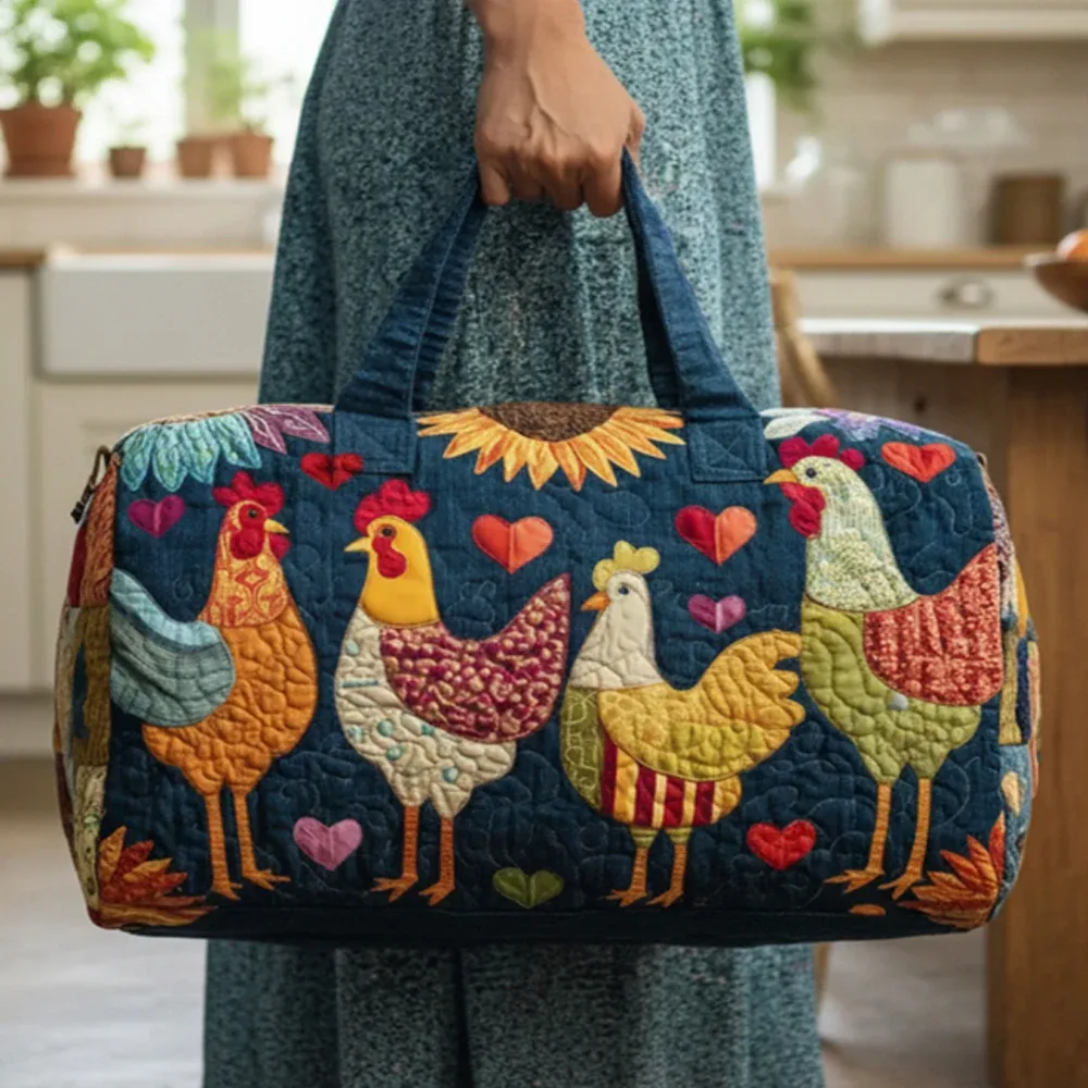 sac de voyage matelassé gf funny art à imprimé poulet, style bohème 2026, personnalisé, fourre-tout de voyage pour femmes et hommes, sac de week-end