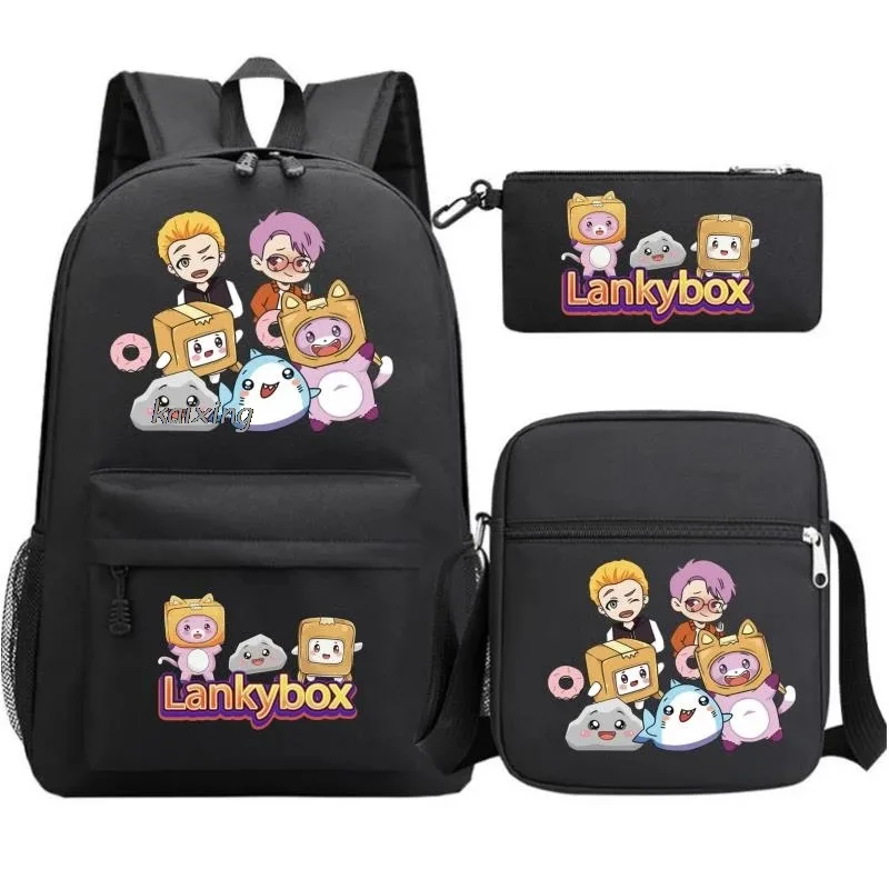 sac à dos tendance lankybox camouflage 3 pièces, grande capacité, pour adolescents, ordinateur portable, école, avec sac à bandoulière, anime, hommes, voyage, mochilas, cadeau