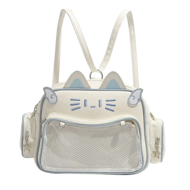 sacs à dos tendance pour femmes y2k, style coréen et japonais, sacs ita chat kawaii en pu, sacs à bandoulière esthétiques avec poche transparente pour filles