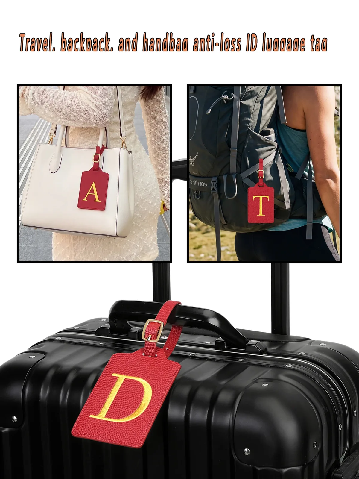étiquettes de bagage miyin 26 lettres en cuir pu pour valises, protection de la vie privée, accessoires de voyage essentiels, rouge éclatant