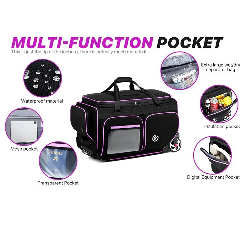 sac de rangement de voyage multifonctionnel, boîtier de chariot de rangement oxford avec support de cintre et compartiments détachables pour sac de sport de danse