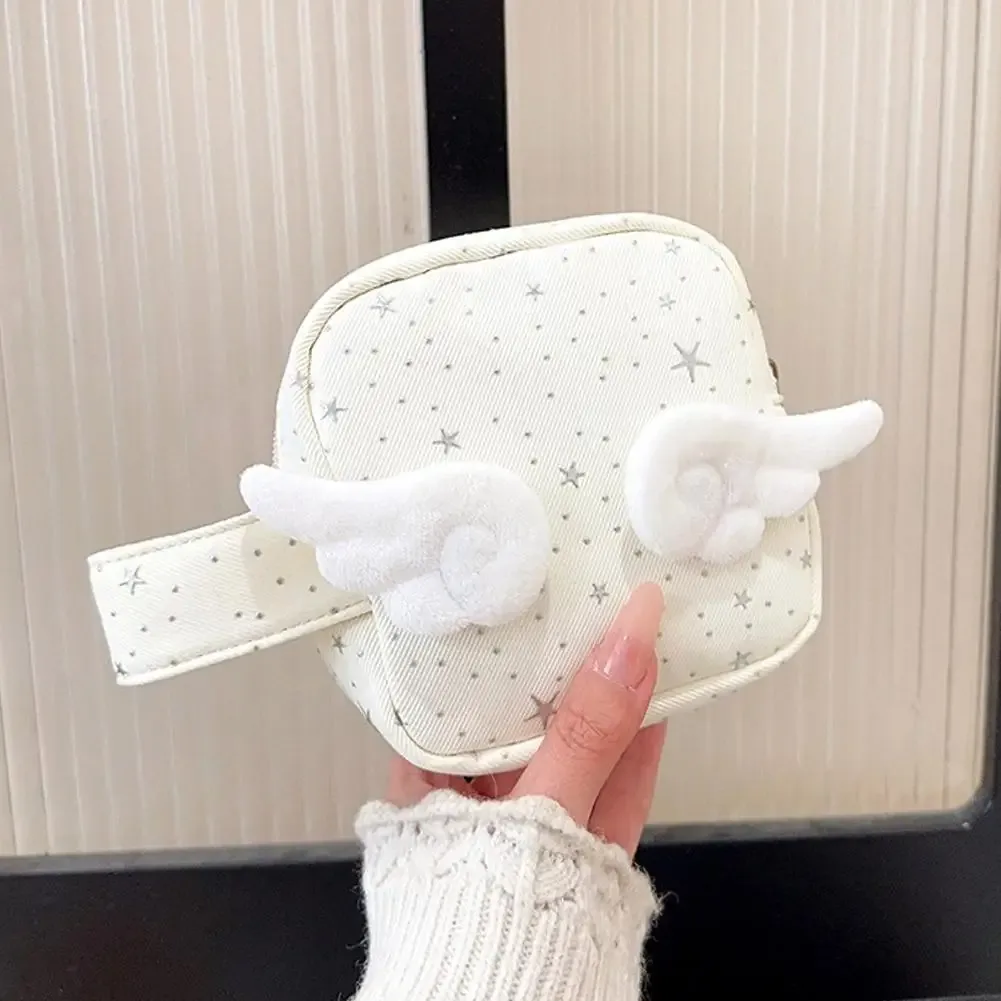 Trousse de Maquillage Portable Ailes d'Ange Mignonnes, Organisateur de Maquillage à Main, Pochette de Rangement, Trousse de Toilette pour Coton Hygiénique Quotidien et Rouge à Lèvres