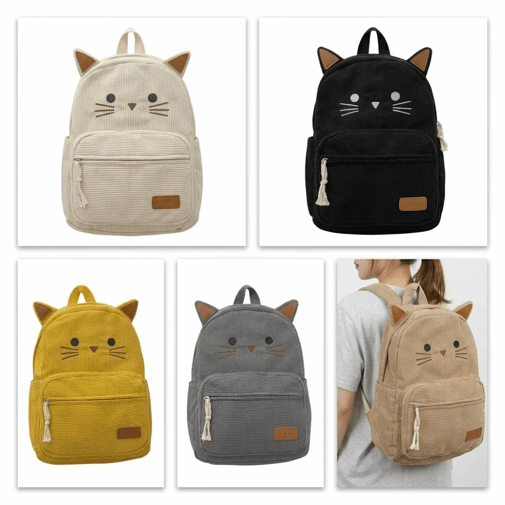 Sac à dos ergonomique pour étudiant, motif chat de dessin animé, avec bretelles rembourrées, grande capacité, léger