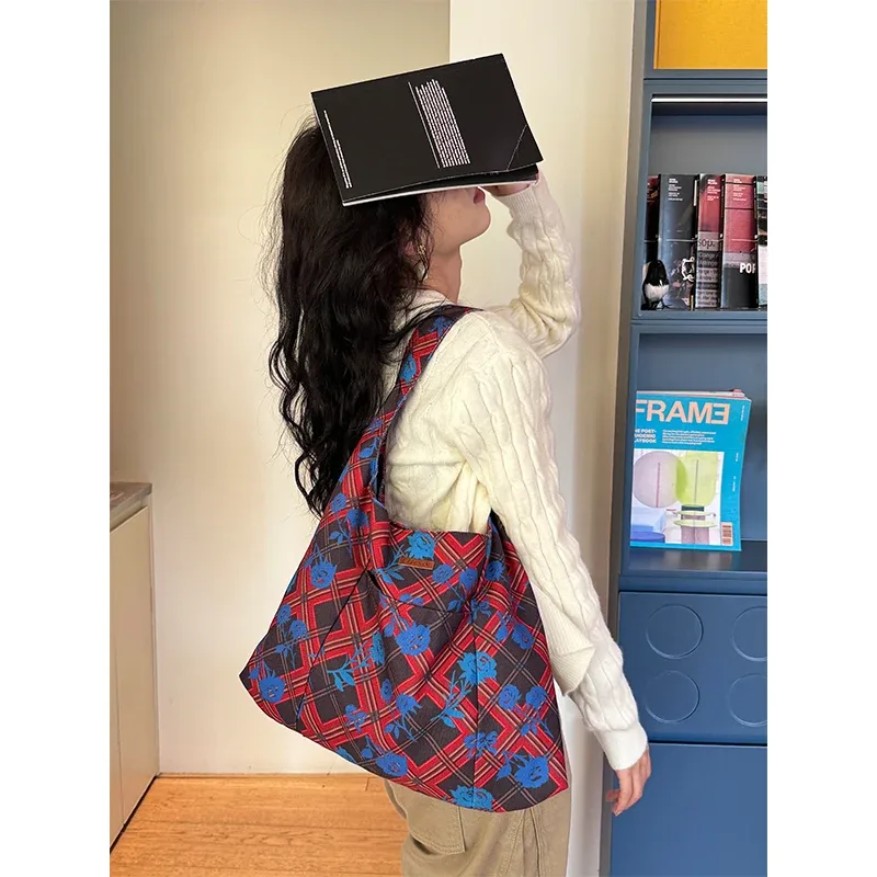 elfsack 2025 hiver nouveautés décontracté y2k dessin animé lapin couleur bloc plaid sac fourre-tout pour femme