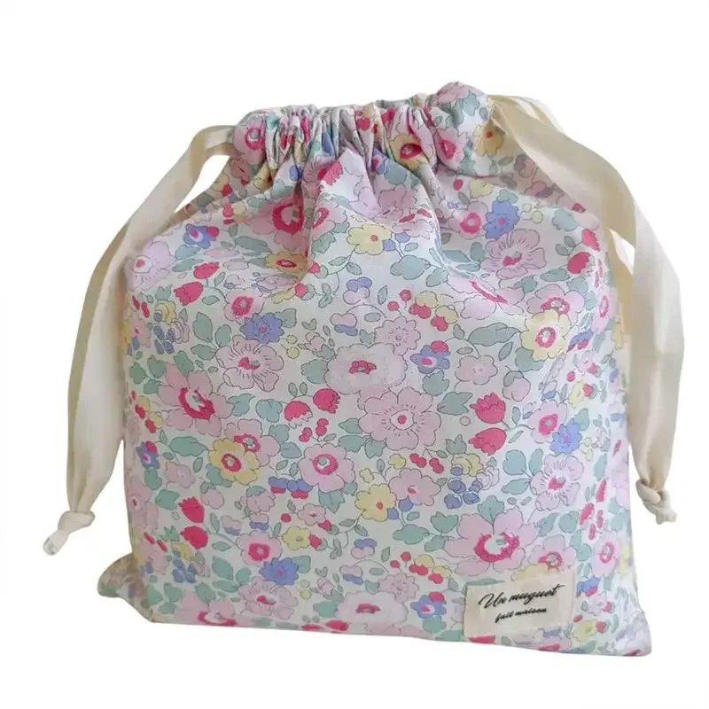 pochette de rangement vintage en coton floral avec cordon de serrage, design fait main pour sacs cadeaux de mariage, 1 pièce