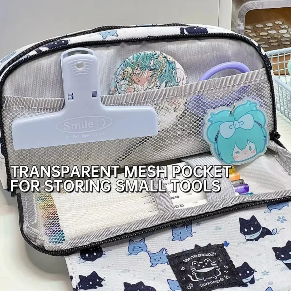 nouvelle arrivée : trousse à crayons chaton blanc neige, esthétique haut de gamme, double couche, multifonctionnelle, imprimée, pour étudiants du collège