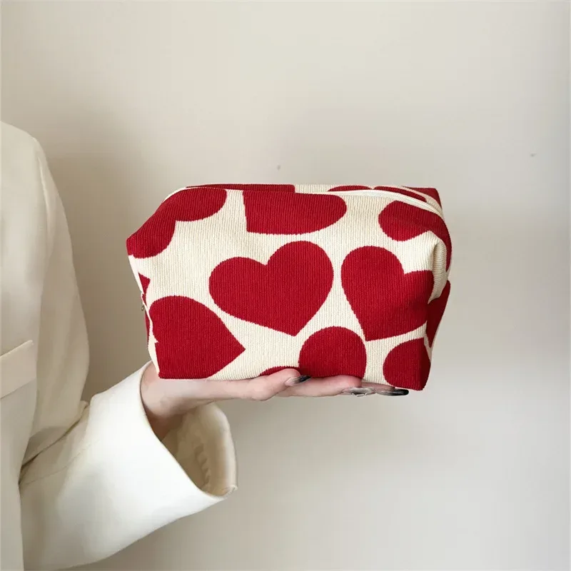 trousse de maquillage à motif imprimé cœur pour femme, grande capacité, pochette cosmétique, trousse de toilette, trousse de rangement pour produits de toilette, poudres de maquillage