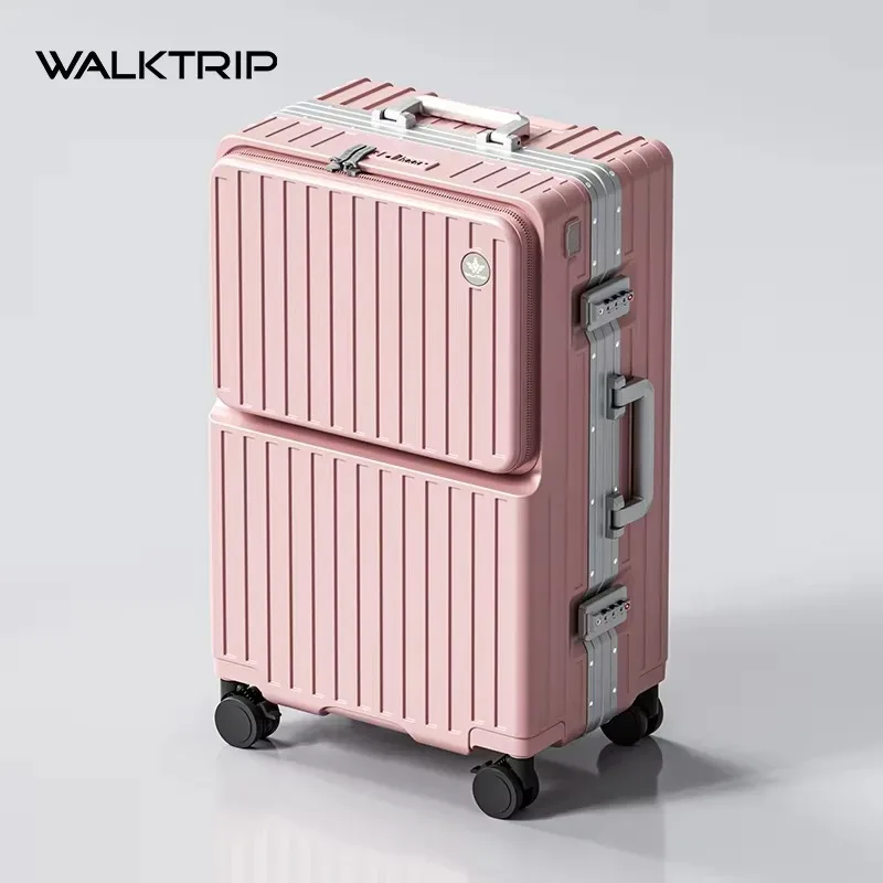 valise à ouverture frontale en pc avec cadre en aluminium, serrure tsa, porte-gobelet et port de charge 20/24/26 pouces