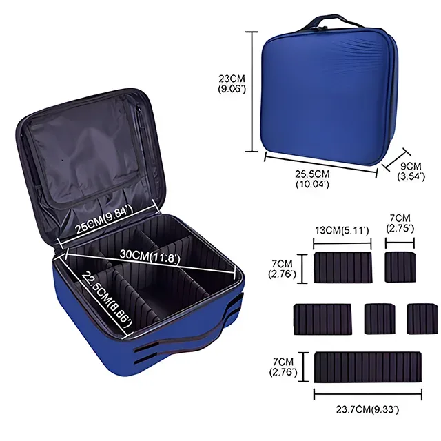 trousse de maquillage professionnelle portable avec diviseurs ajustables et compartiment pour pinceaux – organisateur de cosmétiques pour artistes