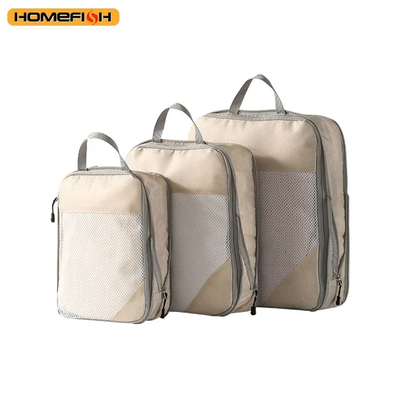 HOMEFISH Lot de 3 cubes de compression de voyage, organisateur de bagages, accessoires de voyage, bagages à main