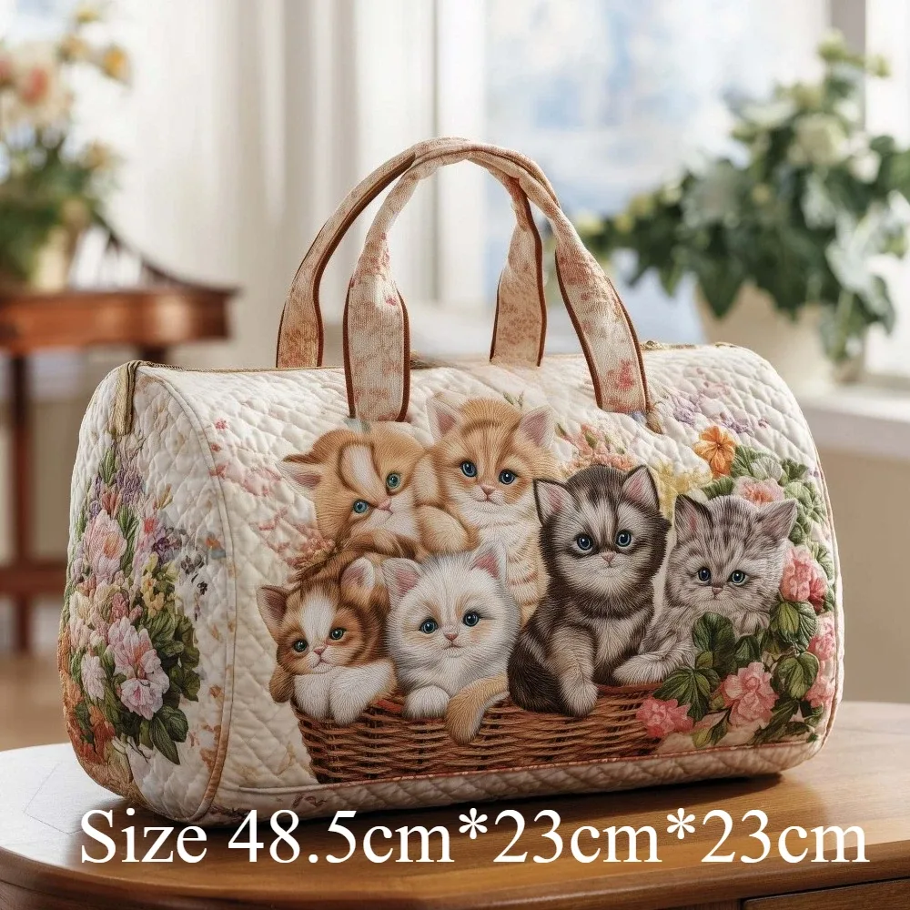 sac fourre-tout matelassé 3d mignon avec motif chat, citrouille d'halloween, feuilles d'automne et fleurs, sac à main de voyage unique, cadeau pour les amoureux des chats, sac à bandoulière