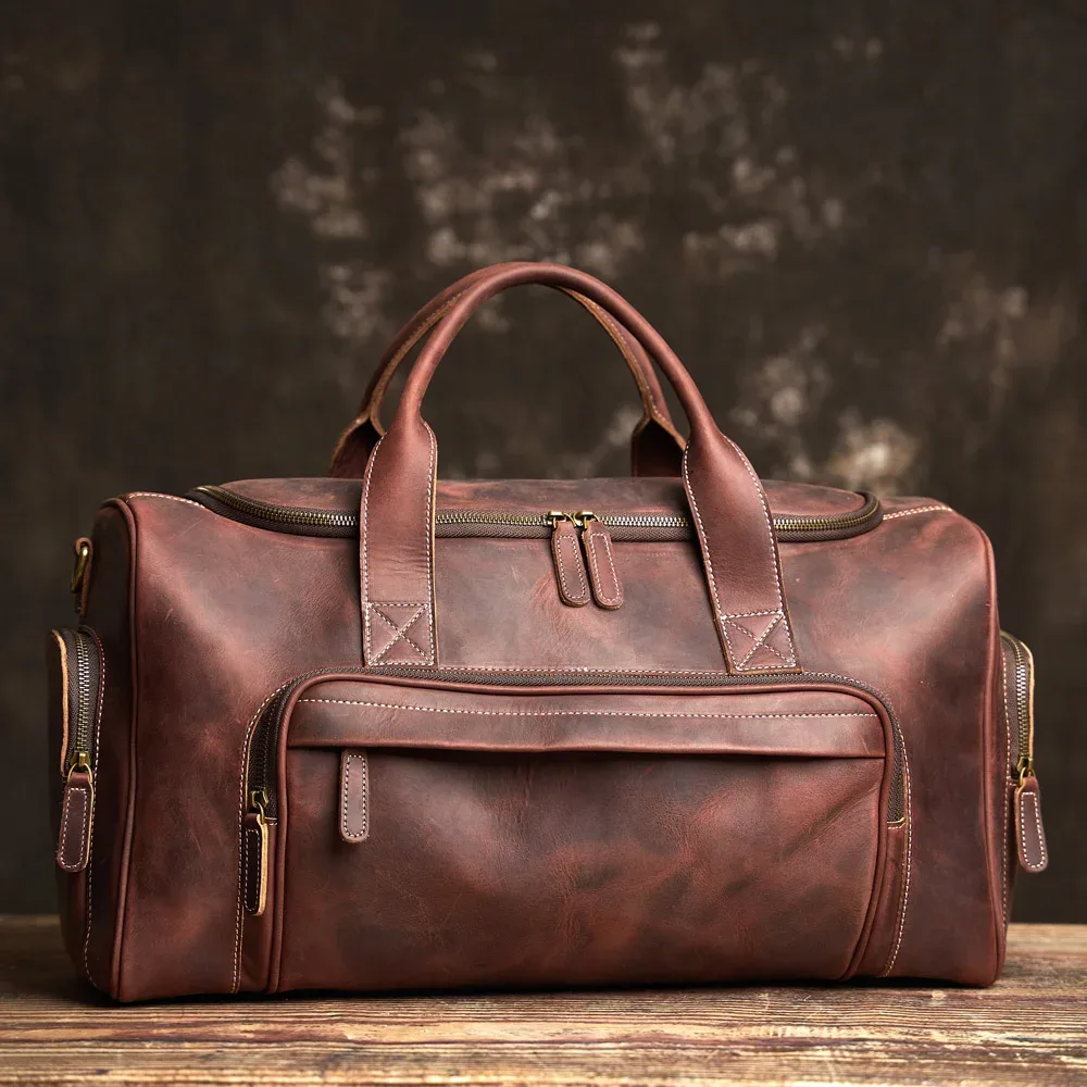 nupugoo-sac de voyage en cuir véritable pour homme, bagage à main vintage, sac boston, sac de sport, grande capacité, sac initié pour lapto 16"