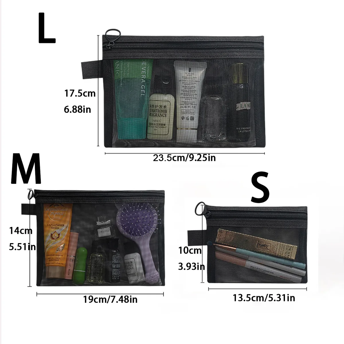 sacs à cosmétiques transparents en maille pour femmes, trousse de maquillage noire, étui de rangement de toilette de voyage portable, pochette de rangement de rouge à lèvres, cadeau, 1/5/10 pièces