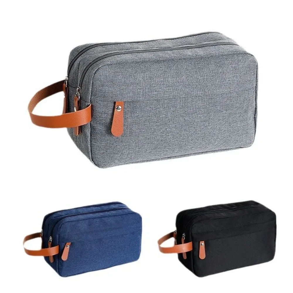 trousse de toilette de voyage couleur unie double couche portable pour homme avec compartiments grande capacité