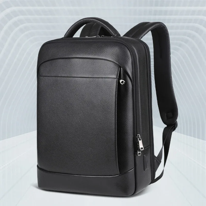 100% sac à dos en cuir véritable hommes 15.6 pouces sac à dos pour ordinateur portable usb charge antivol étanche grande capacité hommes sacs de voyage