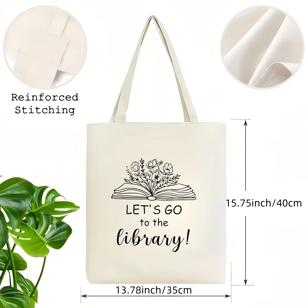 sac fourre-tout pour bibliothèque, sac léger en toile pour les amateurs de livres, motif livre ouvert et floral, sac de courses réutilisable blanc crème