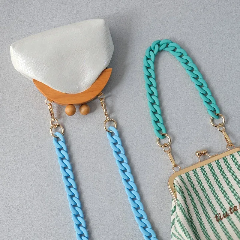 nouvelle chaîne de sac à main tendance pour femme, accessoire mat bleu-gris en résine, chaîne givrée pour sac à main, bandoulière pour pochette et sac à bandoulière femme