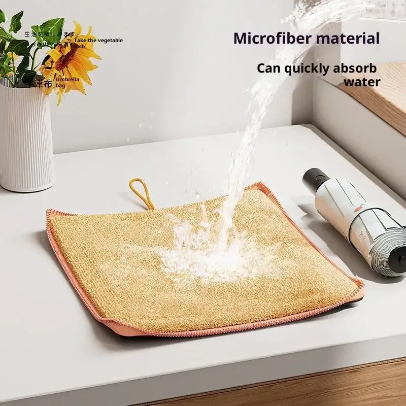 sac de rangement pour parapluie en microfibre, forte absorption d'eau, porte-parapluie pliable avec fermeture éclair et boucle de suspension, lavable à la main