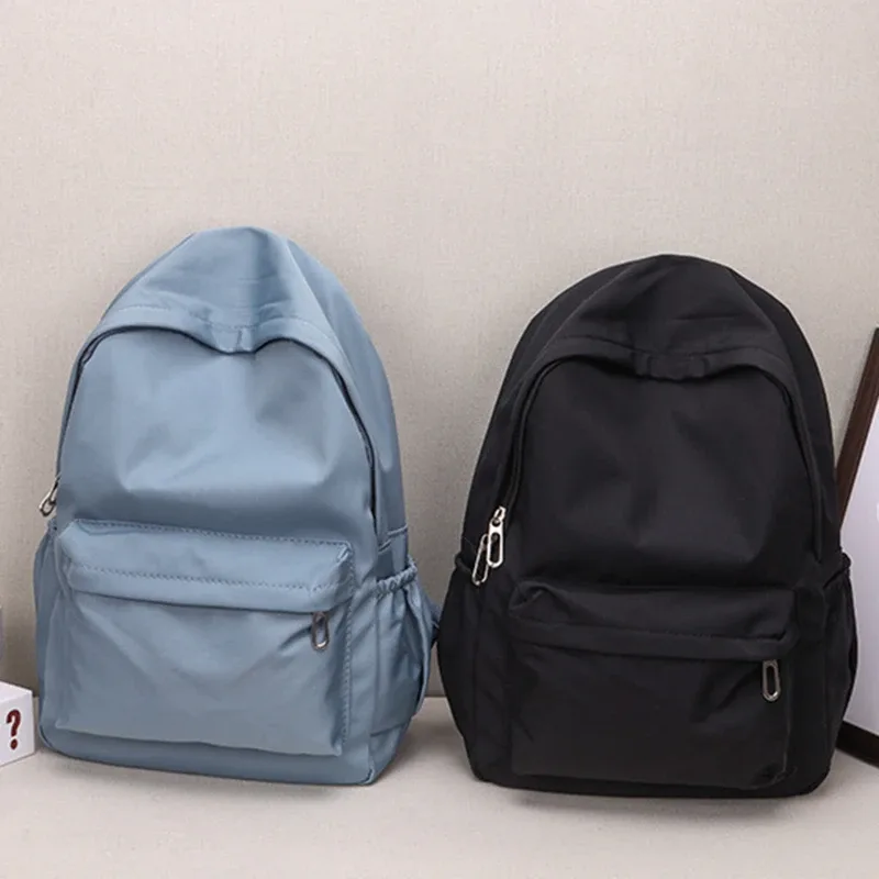 sac à dos d'école imperméable de grande capacité pour femmes, fermeture éclair lisse, couleur unie, sac à dos décontracté pour adolescentes, sac à dos pour étudiantes