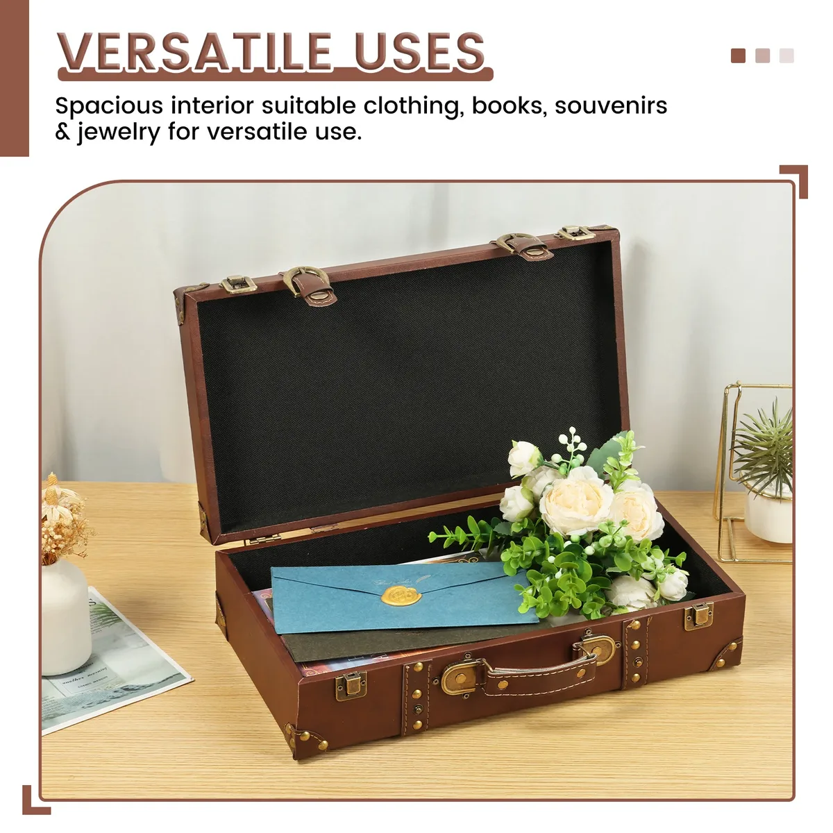 valise vintage en cuir, organisateur de vêtements, coffre portable, sac à main, ornement antique en bois, accessoire de transport, boîte de rangement