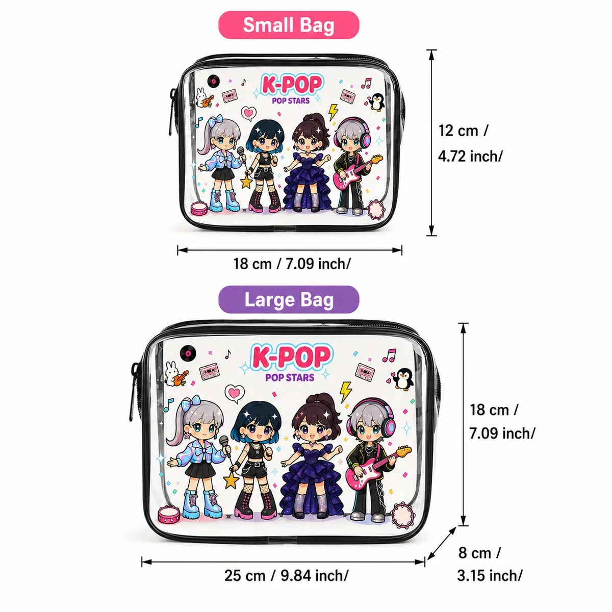 sac à cosmétiques transparent, sac de rangement transparent mignon de style kpop, pour articles de toilette de voyage, organisateur de maquillage, pochette étanche à fermeture éclair