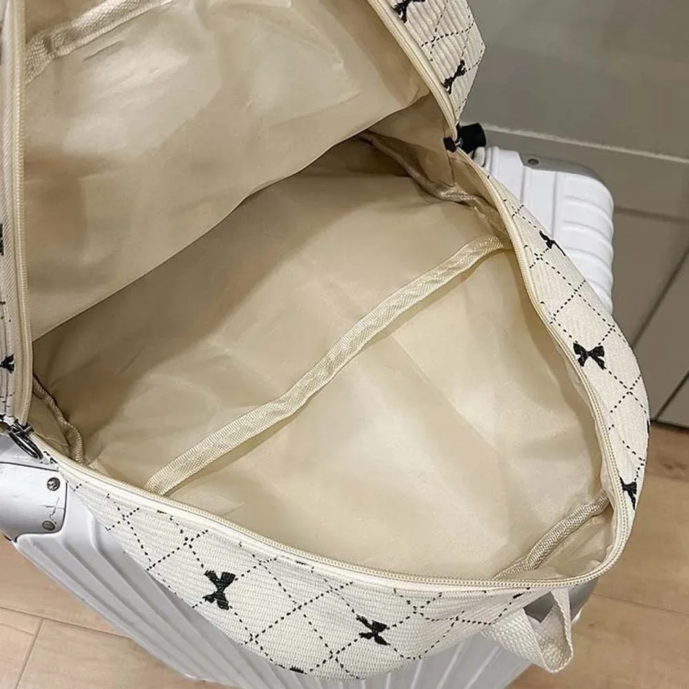 sac à dos décontracté en velours côtelé avec nœud, design soyeux, pour étudiants, en polyester, avec sangles fixes, grande capacité